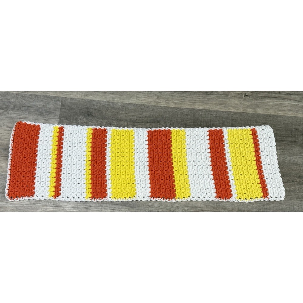 Handmade Crochet Chair Throw Table Runner Halloween Candy Corn Fall Decor
